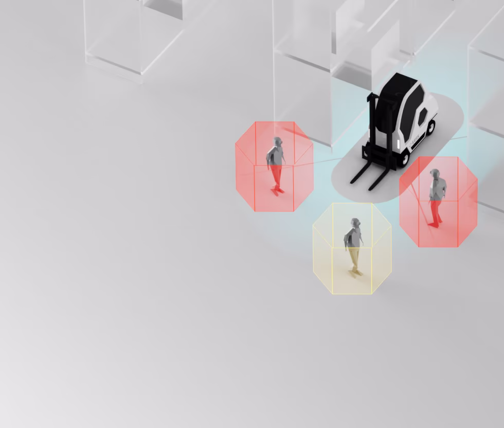 3D Render of a forklift detecting people around it